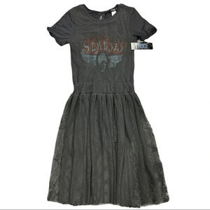 Truce Girls Gray Oversize Mesh Overlay Romper S M L XL